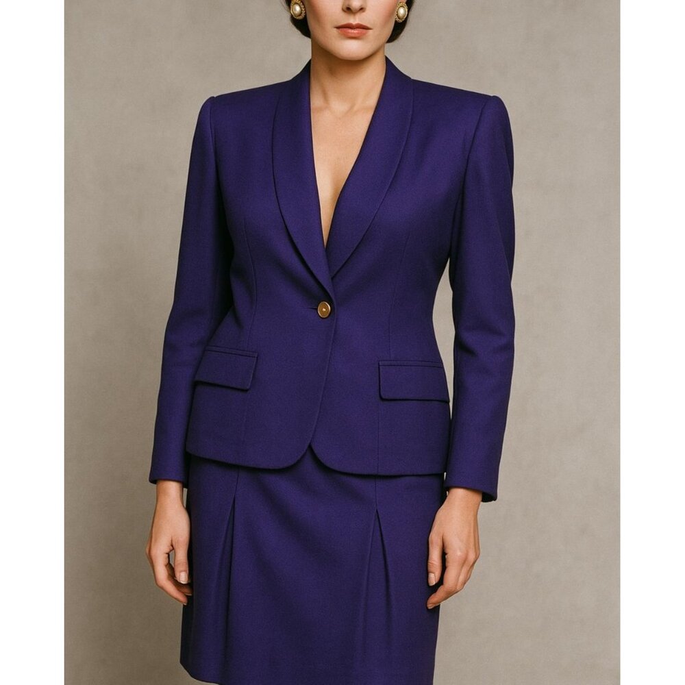 Vintage‎ 1980s Christian Dior Purple Power Suit Women’s Size 16 Blazer Skirt Set